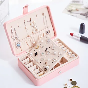 

DoreenBeads PU Leather Jewelry Box Earrings Rings Display Box Portable Women Multifunctional Necklace Jewelry Storage Box 1Piece
