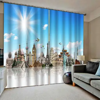 

3D customize window curtain children room for bedroom Blue sky and white clouds architecture modern 3d blackout window curtain