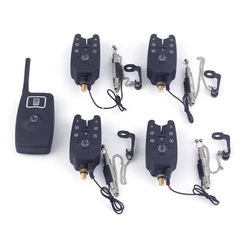 

LESHP Security Alarm Detector Four Wireless Bite Alarms Sensor With Receiver And Hangers Illuminated LED Carp Fish Fishing Kit