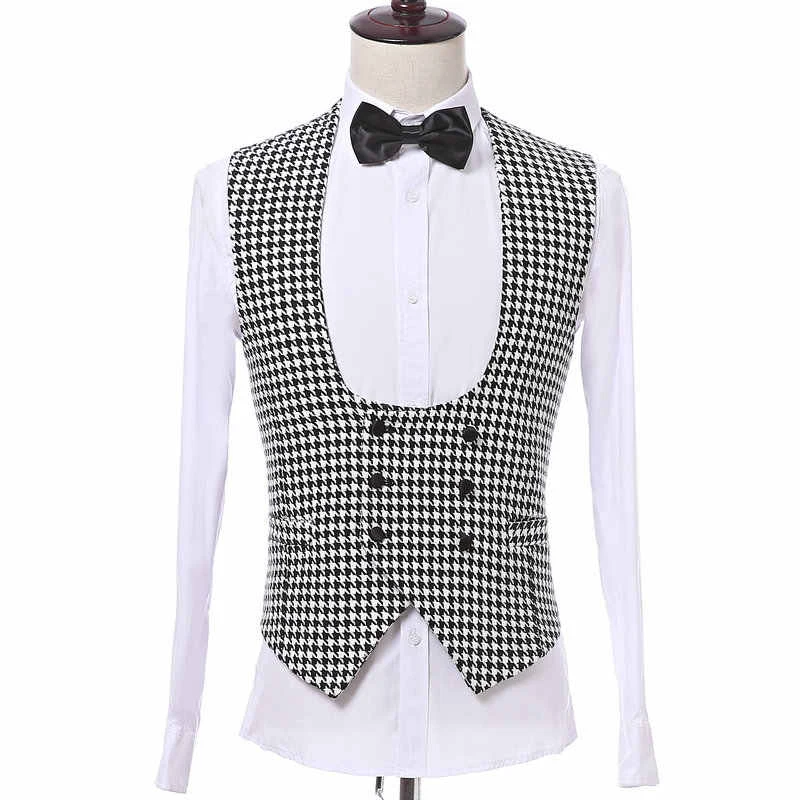 

Houndstooth Men Vest with Double Breasted One Piece Casual Waistcoat Fashion Coat for Wedding New