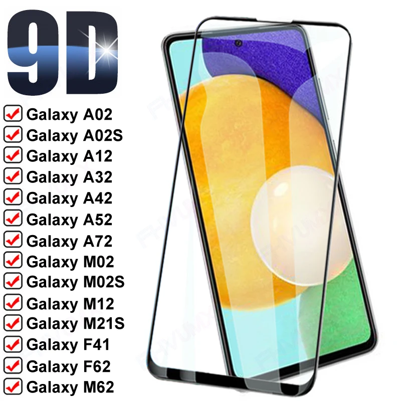 9D Full Protective Glass For Samsung Galaxy A02 A12 A32 A42 A52 A72 Screen Protector M02 M12 M21S M62 F62 F41 Tempered Glas Film
