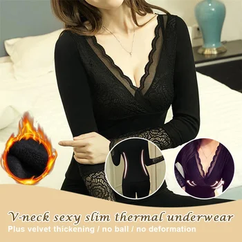 

Body Shaper Women Top Plus Velvet Thick Lace Bottoming Shirt V-neck Underwear LL@17