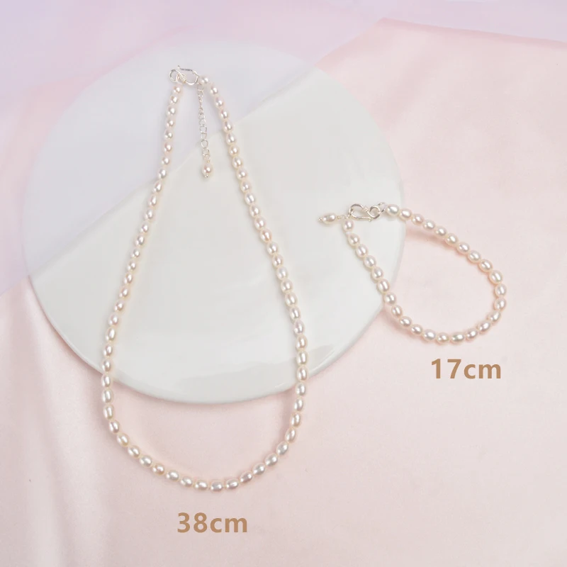 ASHIQI Real Natural Freshwater Pearl Jewelry Sets& More for Women with 925 Sterling Silver Buckle Neaklace Bracelet Sets - Цвет камня: 38cm and 17cm