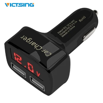 

Victsing 12V/24V Dual USB Ports 3.1A Car Cigarette Lighter Charger Universal Digital LED Light Display Adapter Car Auto Charger