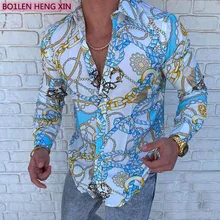 Camisas de seda satinada con estampado de letras para hombre, Tops informales ajustados de manga larga para vacaciones, estilo inglés, Otoño, 2021