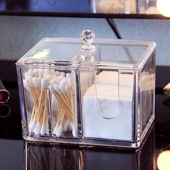 

Portable Make Up Cotton Container Acrylic Cotton Swab Makeup Organizer Storage Box Cosmetics Organizer Storage Case
