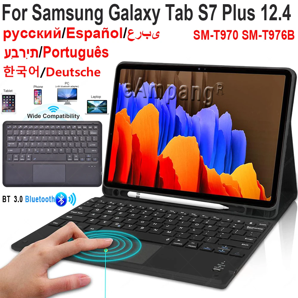 Сенсорная клавиатура чехол для Samsung Galaxy Tab A 10 1 2019 5 A6 2016 S7 11 + плюс 12 4 S6 Lite S4 S5e