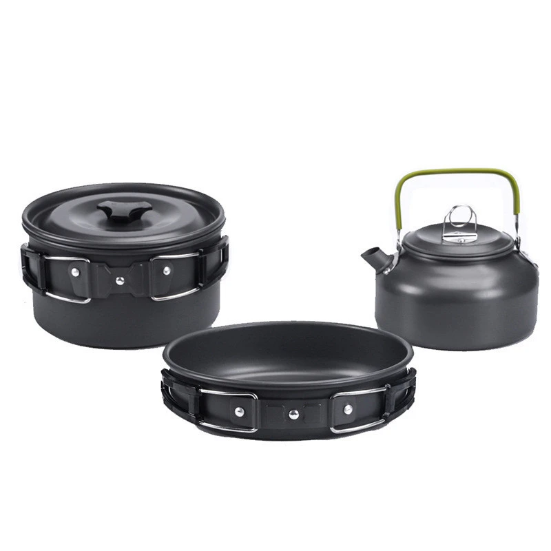 Camping Pot Frying Pan Kettle 3Pcs/Set Outdoor Camping Cookware Hiking Tableware Picnic Cooking Set Camping Cutlery Equipment