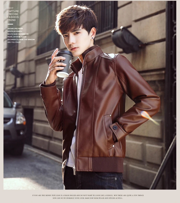Autumn& Winter-MEN'S Leather Jackets Korean-style Leather Coat Men'S Wear Teenager Slim Fit Locomotive Leather Jacket Fash