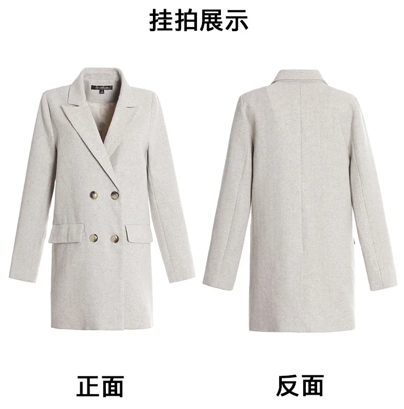 Double Breasted Olo Collar Mid-length Straight-Cut Autumn Clothing New Style Fashion Coat