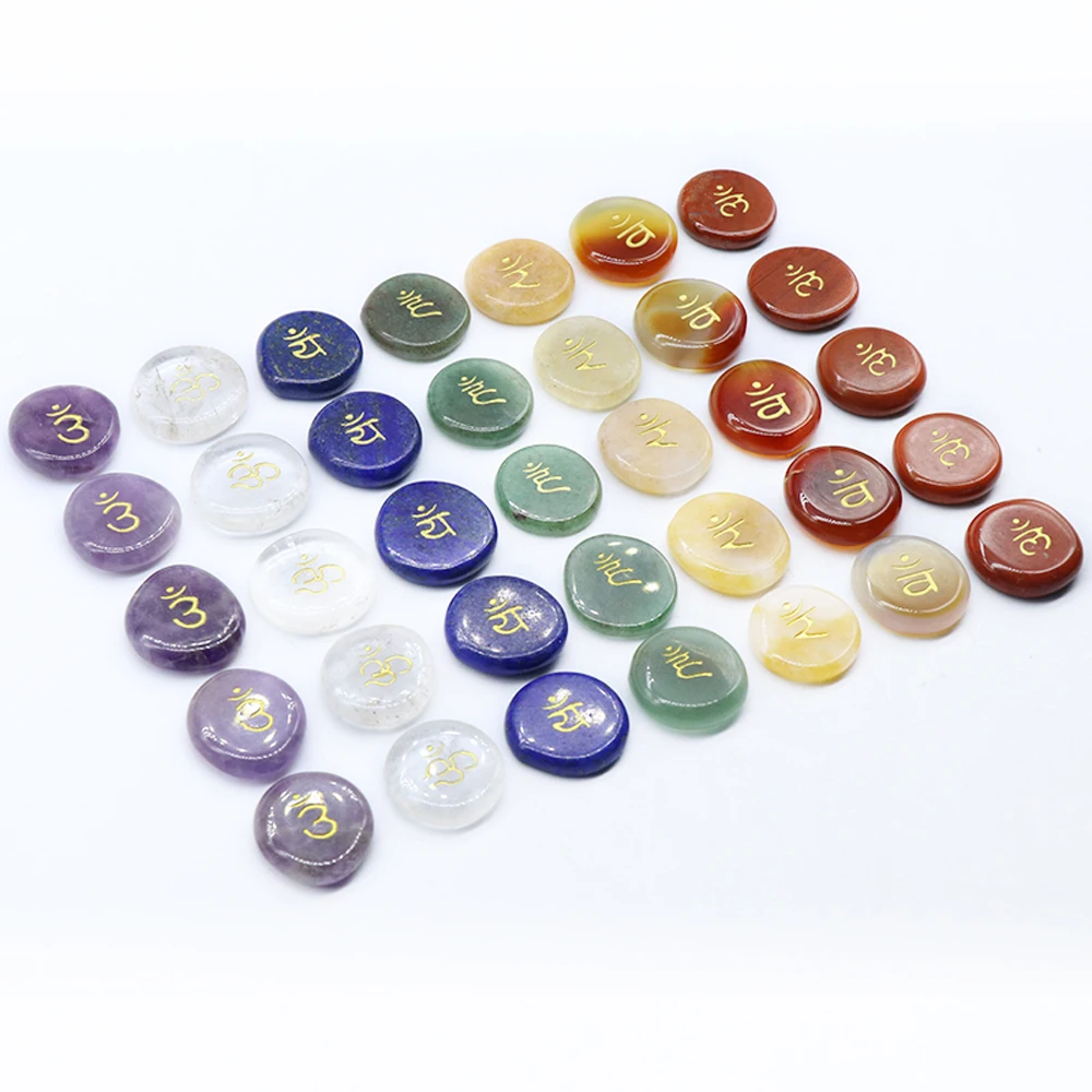Natural Reiki 7 Chakra Carved Symbols Stone Round Shape Amethyst Crystal Quartz No Hole Meditation Divination Home Decoration | Дом и сад
