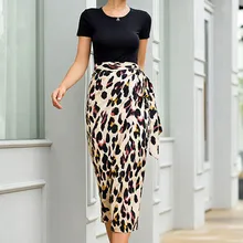 Леопардовая Женская юбка с завышенной талией и поясом, сексуальные женские юбки футляр, весна-лето, богемная юбка миди с принтом, Женская юбка falda DR1402