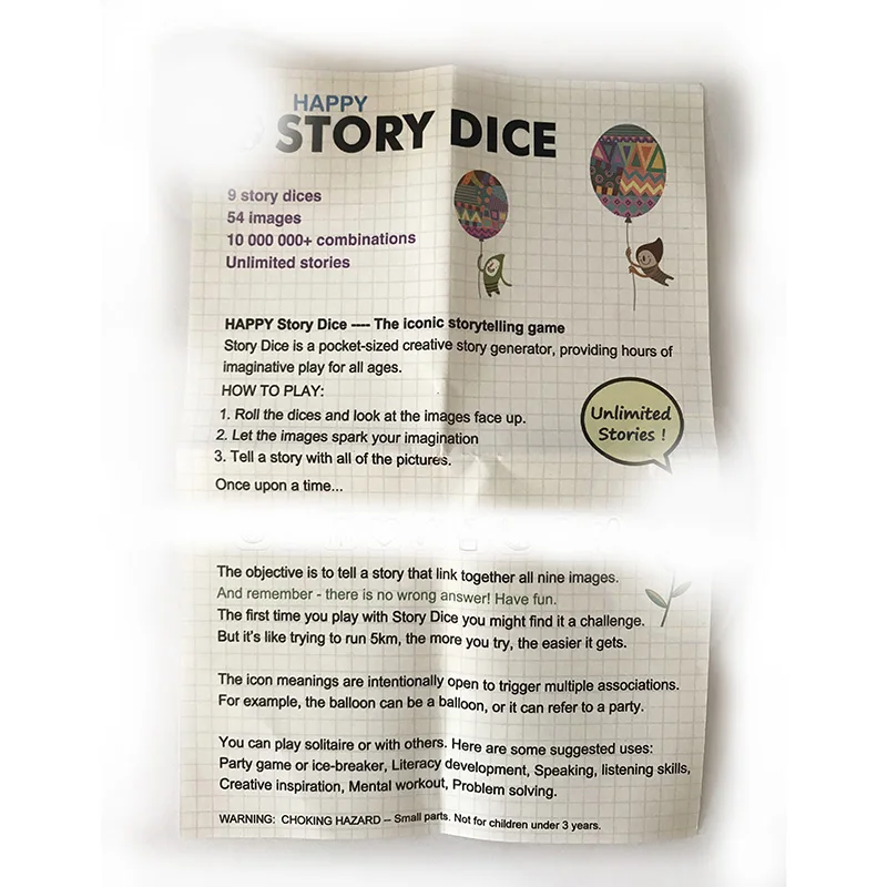  9 pcs Dice Telling Story with Bag Story Dice Game English Instructions Family/Parents/Party Funny I - 33018612753
