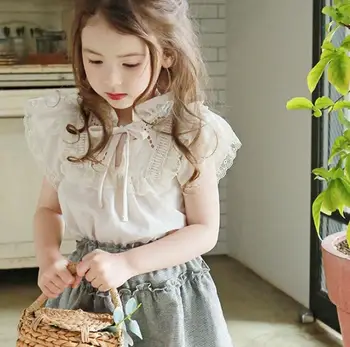 

2020 new girls ruffles bow shirt summer cotton fashion girls blouse 3-8 years HV349