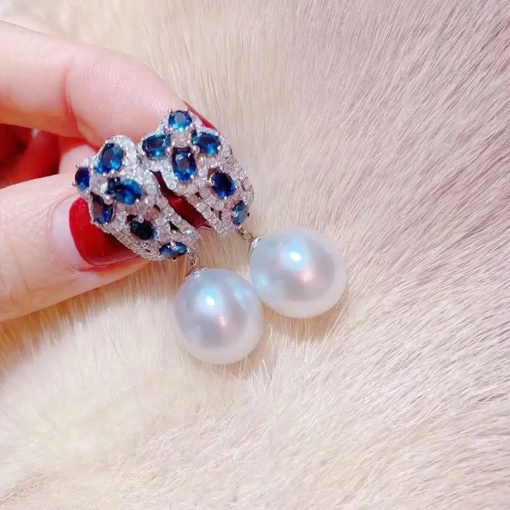 

D216 Pure 925 Sterling Silver 10-9mm Fine Jewelry Fresh Water White Pearls Dangle Earrings for Women Fine Pearl Earrings