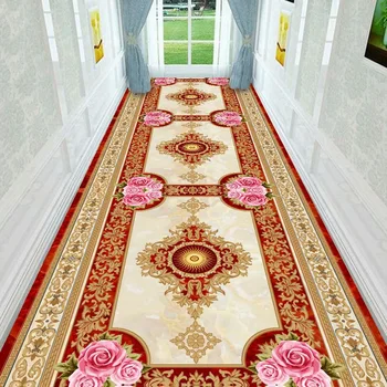 

Long Hotel Corridor Carpet European Style Home Hallway Rug Anti-skid Stair Carpet Partly Wedding Aisle Rugs Entrance Door Mat