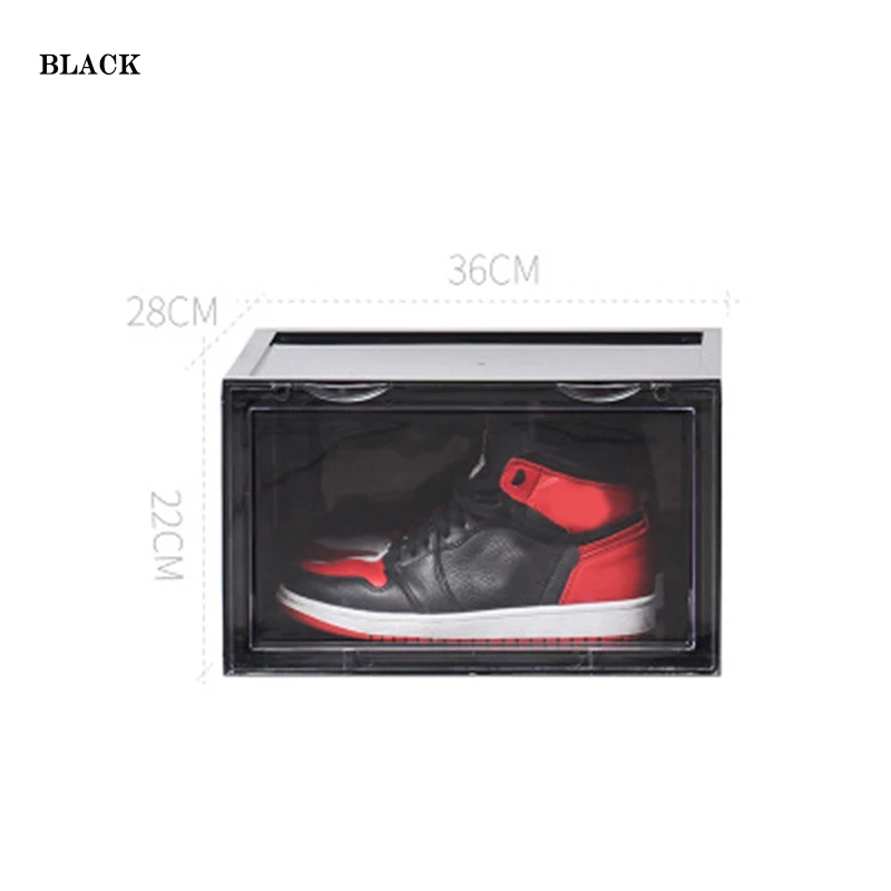 Коробка для кроссовок акриловая коробка для кроссовок коробка для хранения обуви органайзеры Складная хорошо складируемая TSH магазин - Цвет: black