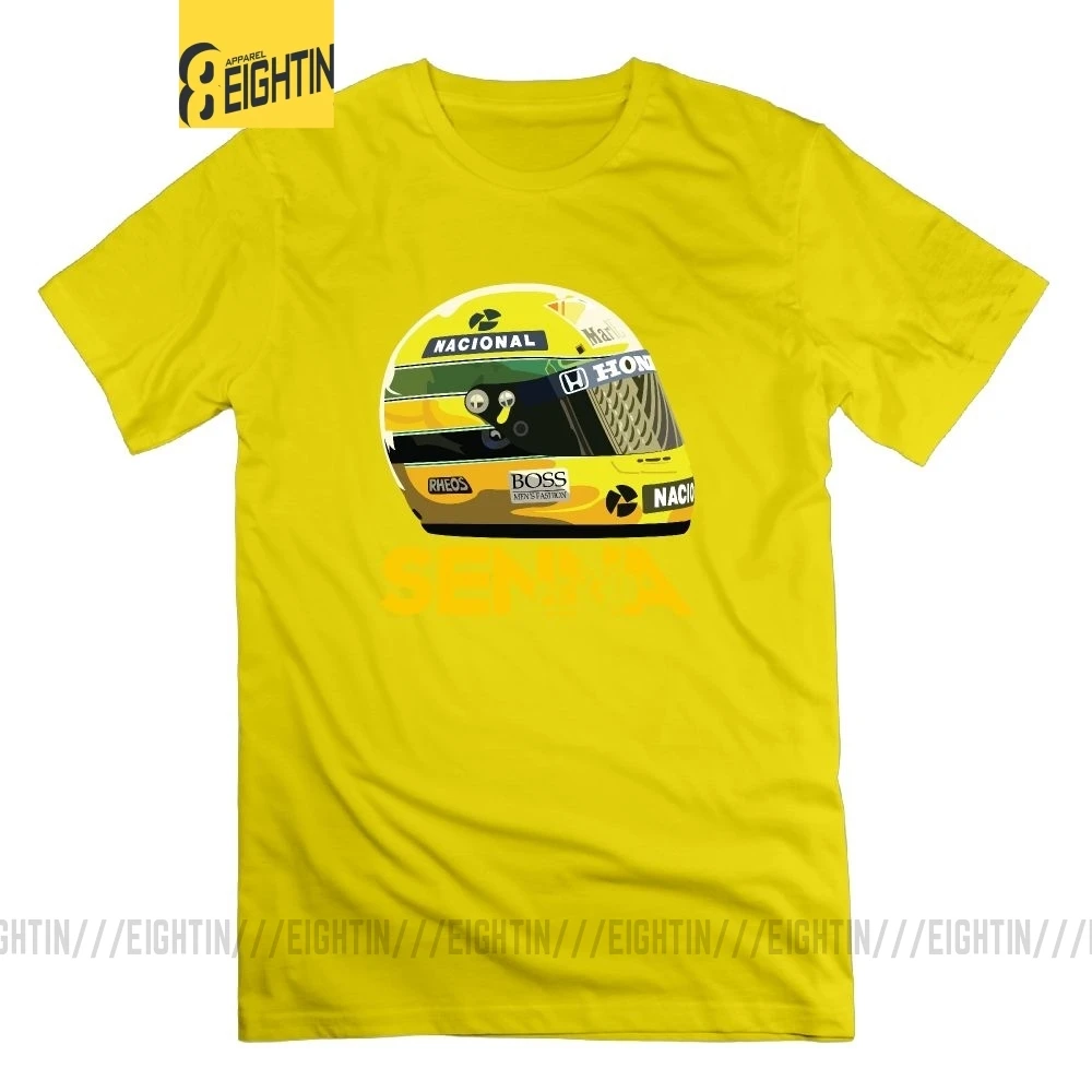 Ayrton Senna гоночный шлем для мужчин новинка футболка большой размер короткий рукав подарок футболки из хлопка с круглым вырезом - Цвет: Золотой