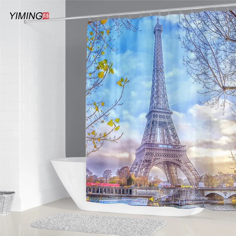 Eiffel Tower landscape 3D printing bathroom shower curtain polyester waterproof decorative with hook | Дом и сад
