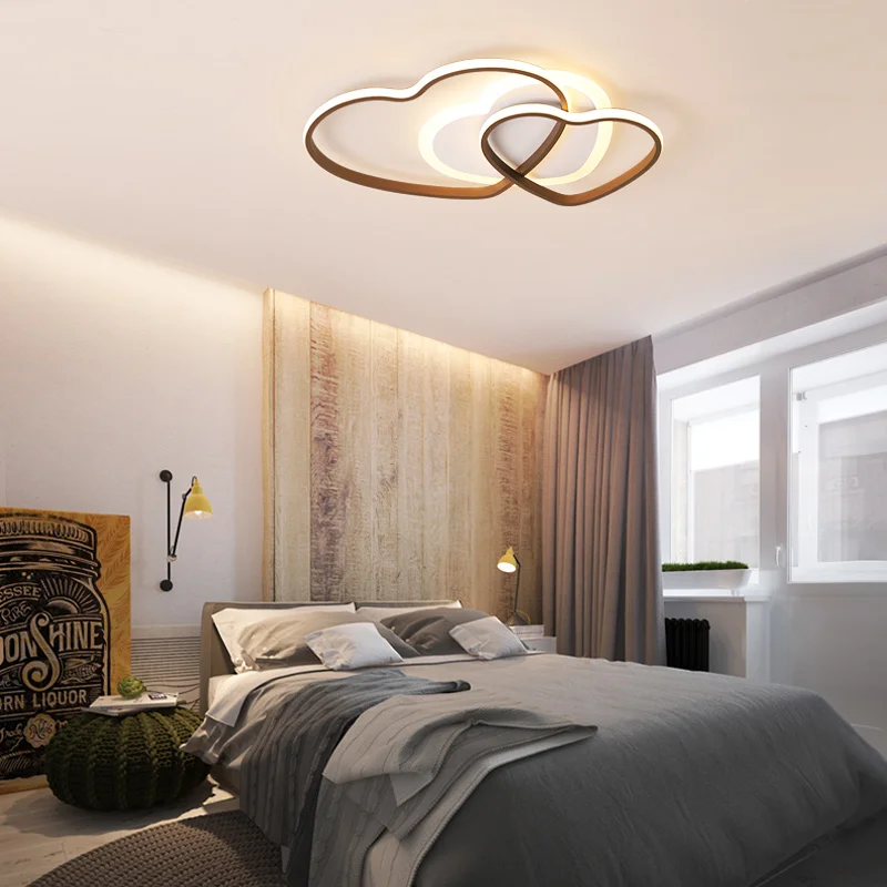 

New double heart modern LED ceiling lamp aluminum acrylic brown and white ceiling lights for bedroom living room study room