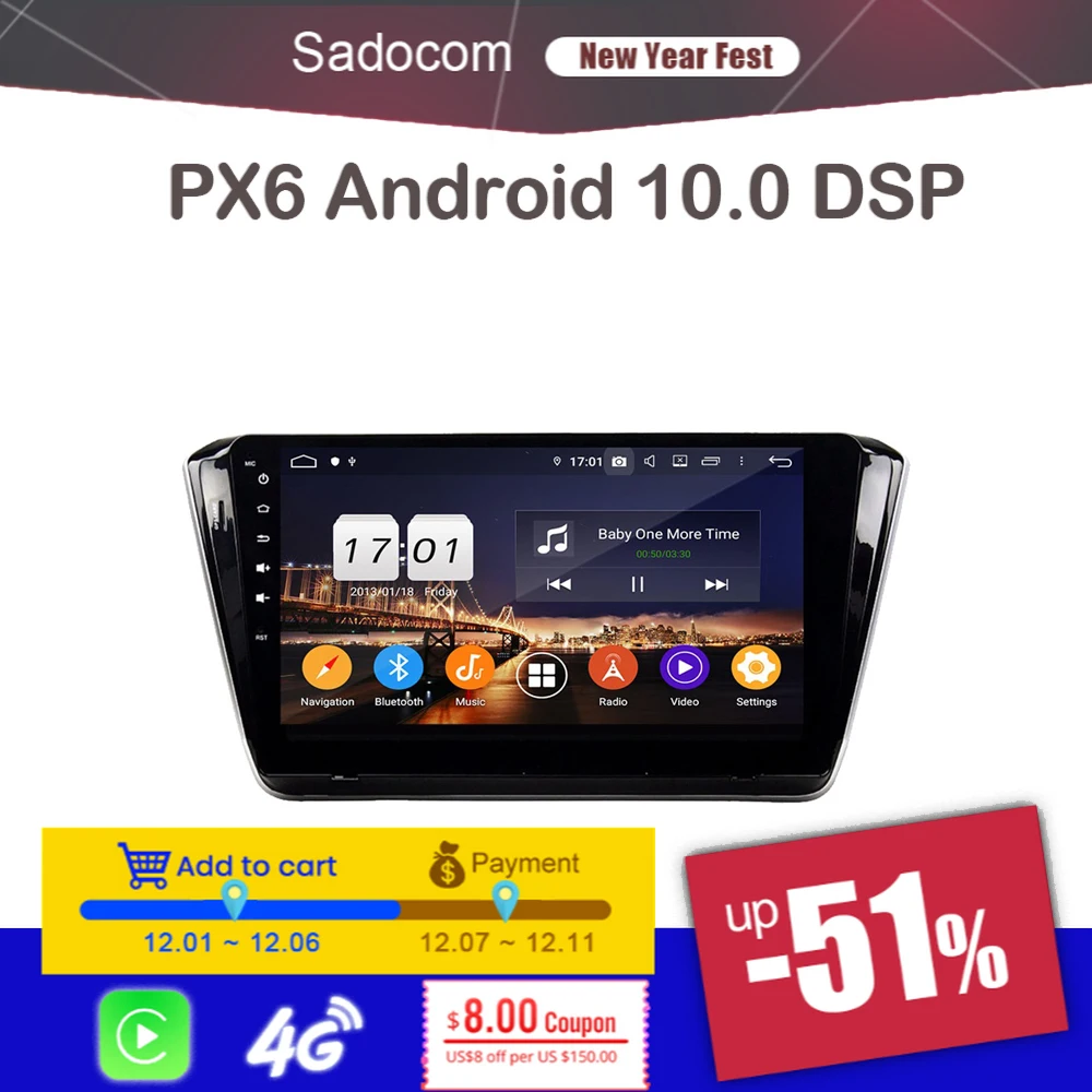 Автомобильный мультимедийный плеер DSP PX6 10 1 дюйма Android 0 64 ГБ 4 Гб ОЗУ GPS Glonass RDS