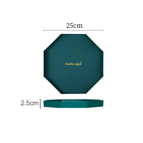 JINSERTA Metal Serving Tray Jewelry Display Plate Cosmetic Organizer Tea Coffee Tray with Leather Mat Desktop Sundries Decor - Цвет: Octagon