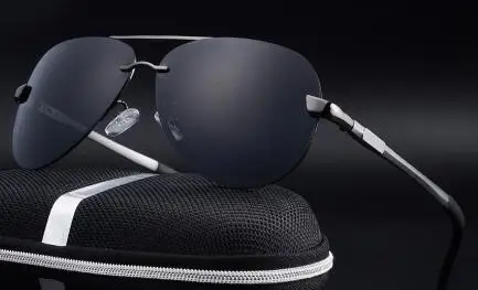 Black Lens Поляризированне без оправы для вождения солнцезащитные очки Meatl Frame Blue Mirror UV400 Солнцезащитные очки для мужчин с коробкой - Цвет линз: Black Lens