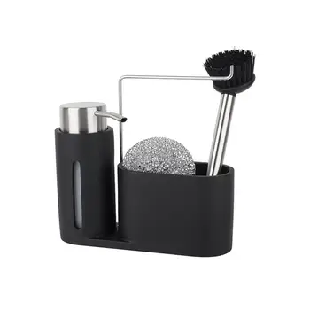 

Sink Caddy Cleaning Kit Kitchen Caddy With Soap Dispenser Steel Ball And Brush Black Cleaning Group For Kitchen Organizing