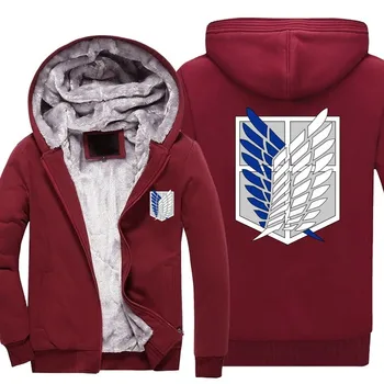 

New Winter Warm Attack on Titan Hoodies Anime Men Hooded Coat Thick Zipper Shingeki no Kyojin wing Cosplay Jacket Sweatshirt
