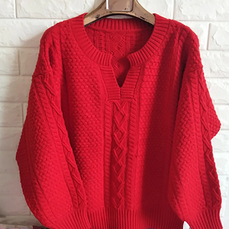 RUGOD элегантный витой женский свитер корейский v-образный вырез теплые утепленные пуловеры женский Мода Осень-Зима Свободный вязаный свитер