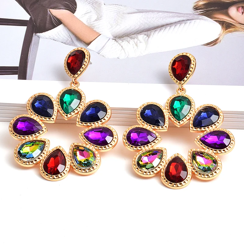 New Fashion Flower-Shaped Colorful Rhinestone Dangle Drop Earrings High-Quality Clear Crystals Jewelry Accessories For Women | Украшения и