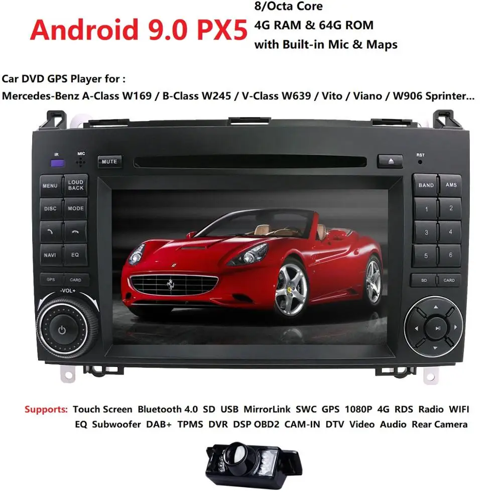 

Car Multimedia Player 2 din Android 9.0 PX5 Stereo System For Mercedes/Benz/Sprinter/W169/B200/B-class Car DVD Radio GPS DSP FM
