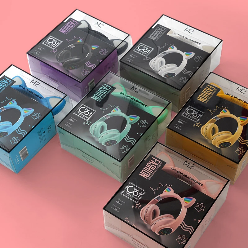 Wireless Bluetooth Kids Headphones Cat Ear Bluetooth LED Light Up Wireless headset Over Ear With Microphone for kids toys gift