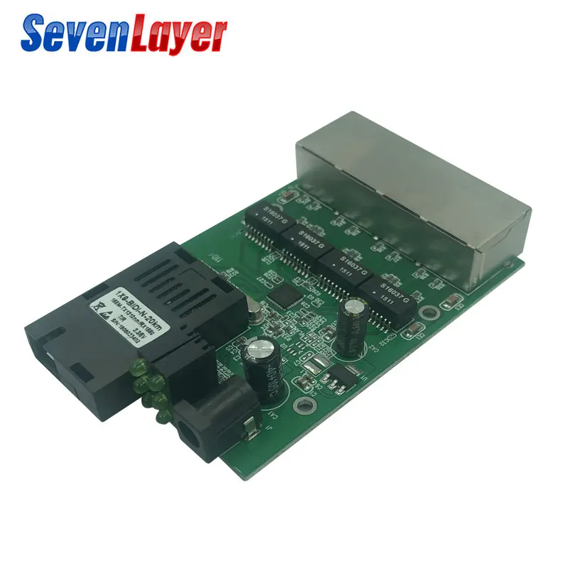 10/100M 4 RJ45 1 SC Fast Ethernet switch Converter Ethernet Fiber Optical Media Converter Single Mode fiber Port PCBA 20KM
