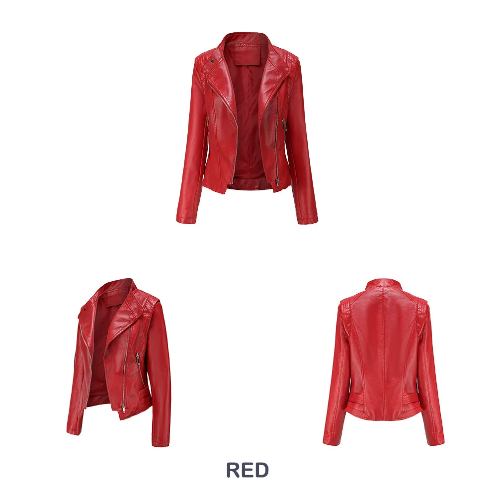 2022 New Spring Autumn PU Leather Jacket Women Slim Fit Short Coat Solid Long Sleeve Ladies Outwear