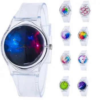 

Hot Selling 7 Jelly Color Round Dial Analog Quartz Wrist Watch Fruit Pattern Transparent Strap Unisex Silicone Watch Nice Gift