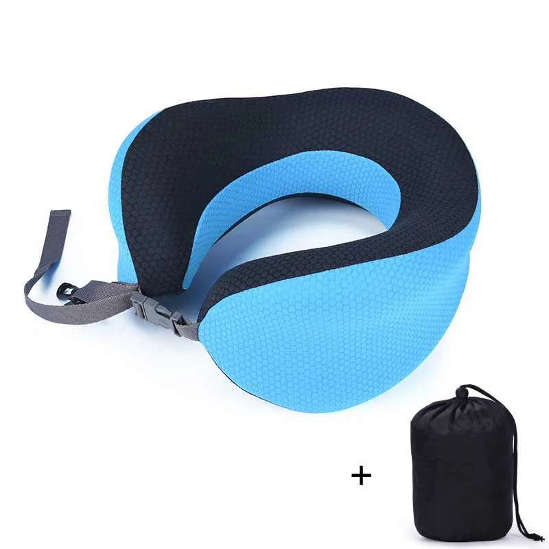 Memory Foam u-образная подушка для путешествий для спящего автомобиля надувная подушка с памятью формы шеи поддержка подголовника мягкая подушка - Цвет: Blue bag A