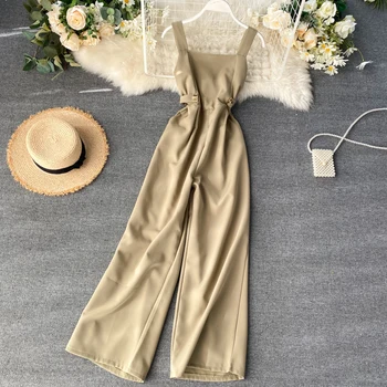 

Women Elegant Jumpsuits 2020 New Summer Wide Leg Pants For Woman Rompers Fashion Square Neck Casual Playsuits Ladies Overalls