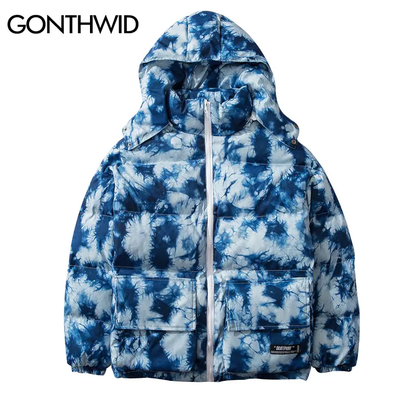 GONTHWID Tie Dye/толстая теплая парка со съемным капюшоном куртки хип хоп