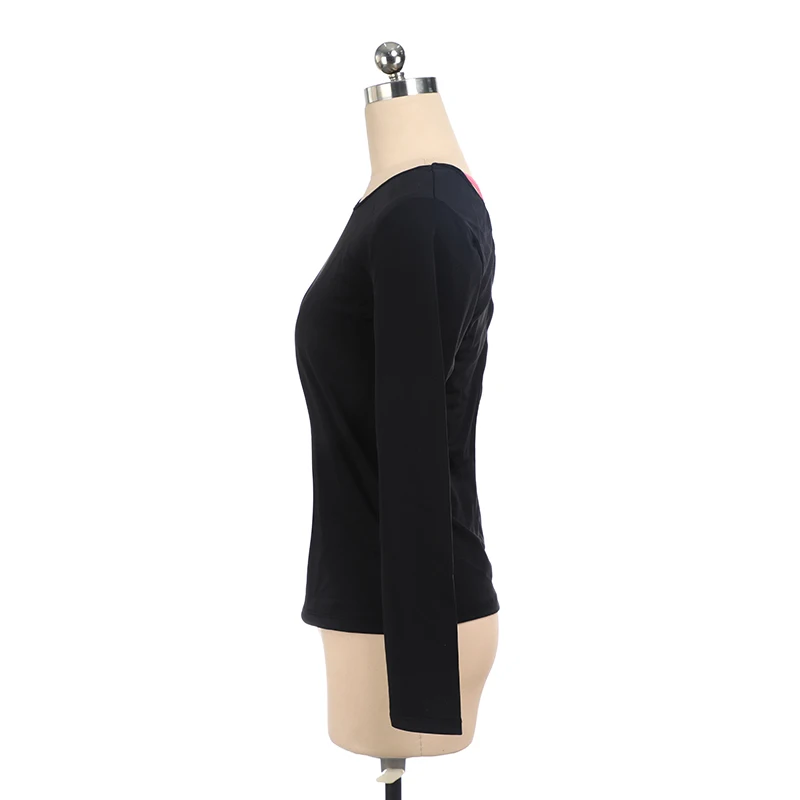 Figure Skating T shirt Tops for Girl Women Adult Training Competition Patinaje Ice Skating Gymnastics warm color belt