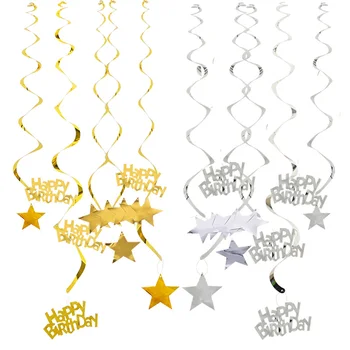 

6pcs/set Spiral Pendant Foil Line for Birthday Party Wedding Balloons Garland Decorations Hanging Star Happy Birthday Supplies