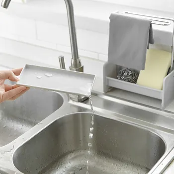 

Kitchen Pool Storage Rack Drain Self Free Punching Iron Racks Sink Wipe Towel Bathroom Kitchen Organizers Concealed Hook Home