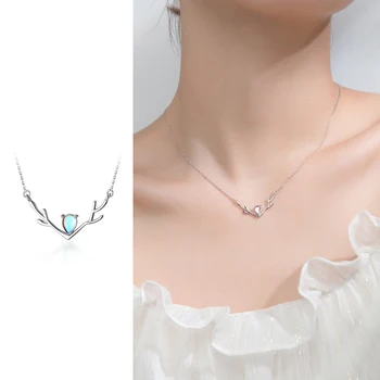 

Mocanie Gradient Color Crystal Lovely Antlers Pendant Necklace for Women 925 Sterling Silver Fashion Animal Pendant Fine Jewelry