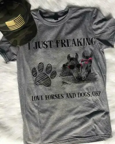 

I Just Freaking Love Horses And Dogs Ok Men T-Shirt Dark Heather Cotton 2019 Cool Tees