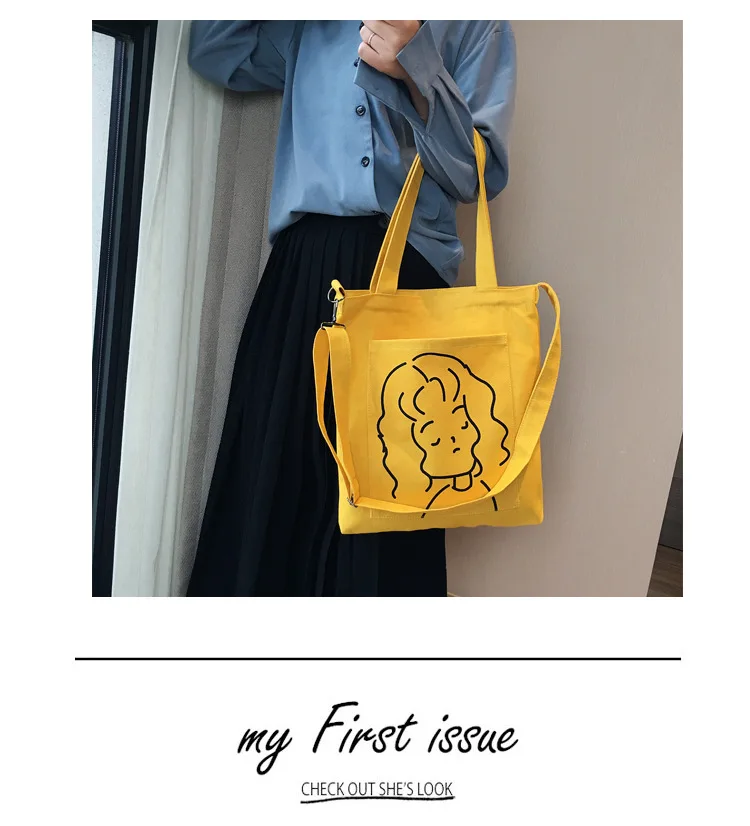 Micro for Ulzzang Harajuku Printed Canvas Bag Women's Japanese-style College Style Shoulder Bag College Student INS Shoulder Bag