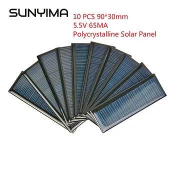 

SUNYIMA 10Pcs Polycrystalline Solar Panel 5.5V 65MA Poly Battery Charger Cell 90*30mm For DIY Solar Sunpower System
