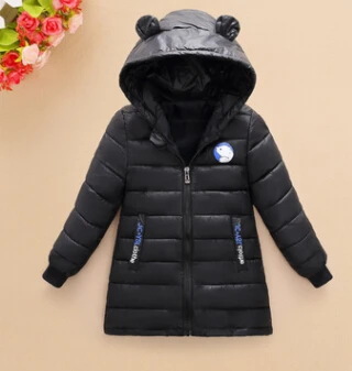 Зимнее теплое пуховое пальто с капюшоном для маленьких девочек, зимний комбинезон, верхняя одежда - Цвет: Черный