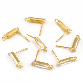 

2PC 15x15mm Copper Rhinestones Real Gold Plated Brass Drop Shape Stud Earrings Jewelry Making Supplies Diy Findings