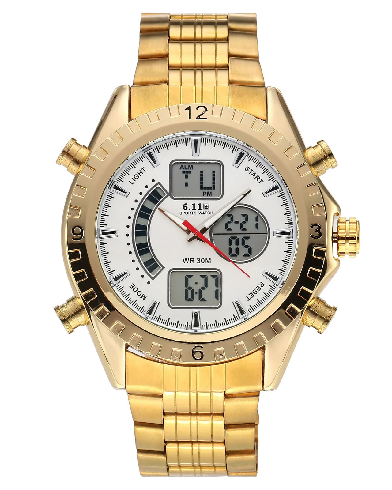 

Export 611 Date Seconds Waterproof Night Light Dual Display Steel Belt Watch