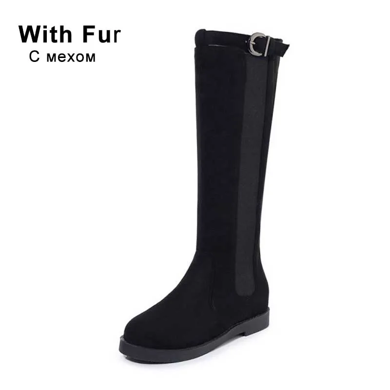 Taoffen Women Retro Knee High Boots Winter Fur Keep Warm Motorcycle Boots Punk Sexy Brand Shoes Women Footwear Size 32-43 - Цвет: black2 with fur